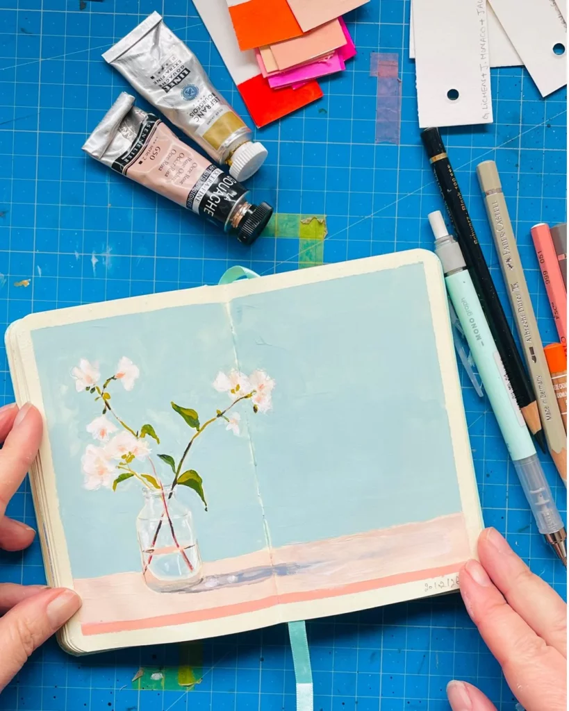 Pourquoi je travaille sur plusieurs carnets d’artiste (gouache & mix media) ? attachment 69981631ba2281757dbee150